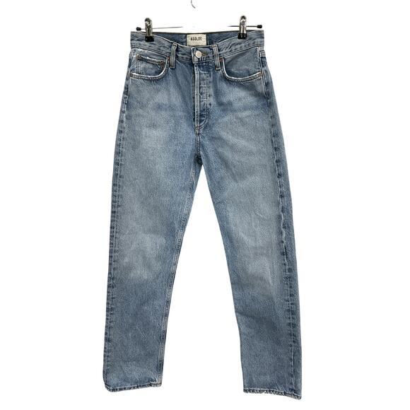 Agolde '90S' Blue Cotton Pinch Waist High Rise Straight Denim Jean Size 25 - Picture 2 of 4